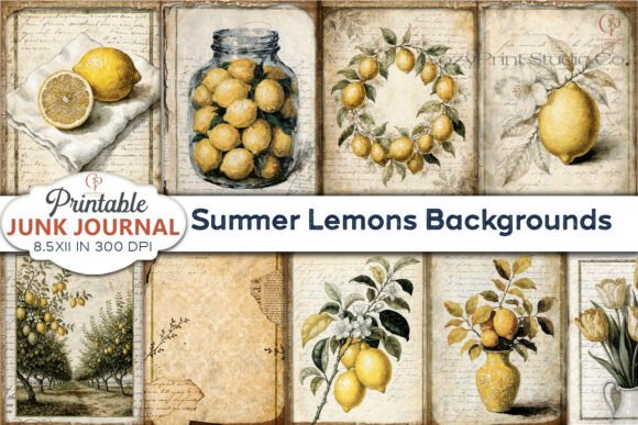 Brighten Your Summer Projects with Lemons Backgrounds Junk Journal Pages