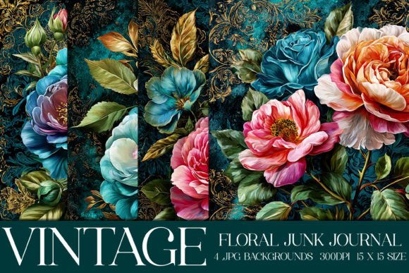 Elegant Junk Journal Floral Backgrounds, S33 for Your Crafts