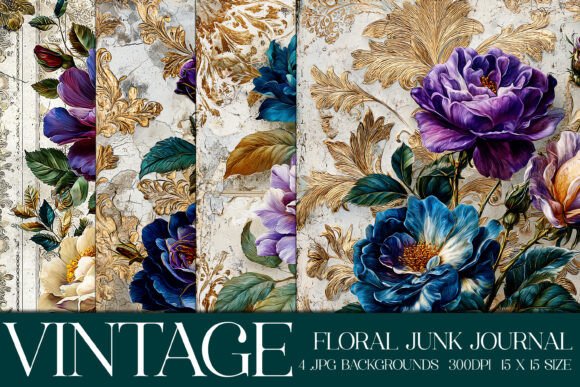 Junk Journal Floral Backgrounds, S26: Vintage Patchwork Elegance