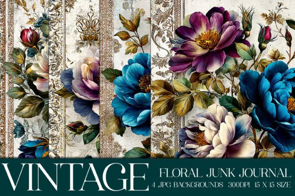 Junk Journal Floral Backgrounds, S28: A Vintage Asset