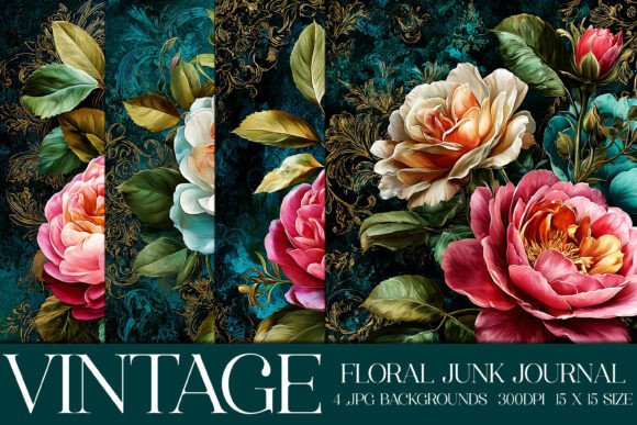 Junk Journal Floral Backgrounds, S34: Vintage Texture for Modern Projects