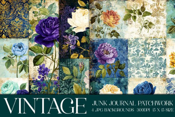 Junk Journal Patchwork Backgrounds S15: Vintage Charm for Modern Projects