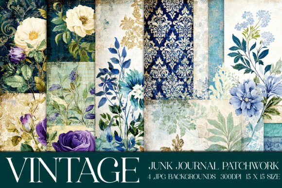 Junk Journal Patchwork Backgrounds S16: A Vintage Asset