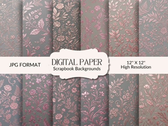 Pink and Grey Foil Floral Backgrounds: Merging Industrial Grit with Romantic Shine