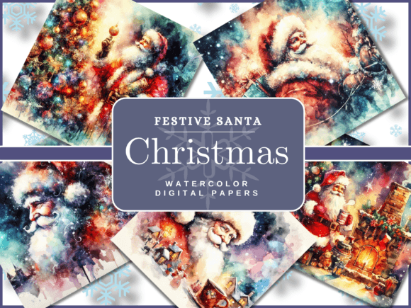 Santa Digital Papers: A Watercolor Christmas Bundle