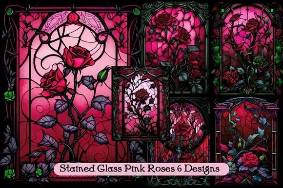 Stained Glass Pink Roses: A Digital Garden for Your Designs