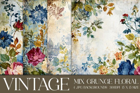 Timeless Textures: The Art of Vintage Grunge Floral Backgrounds, S3