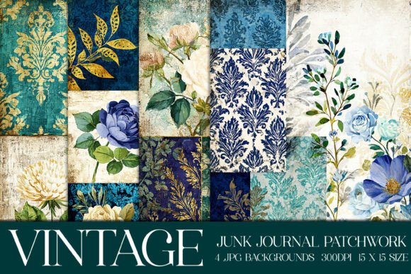 Vintage Charm for Modern Projects: Junk Journal Patchwork Backgrounds S10