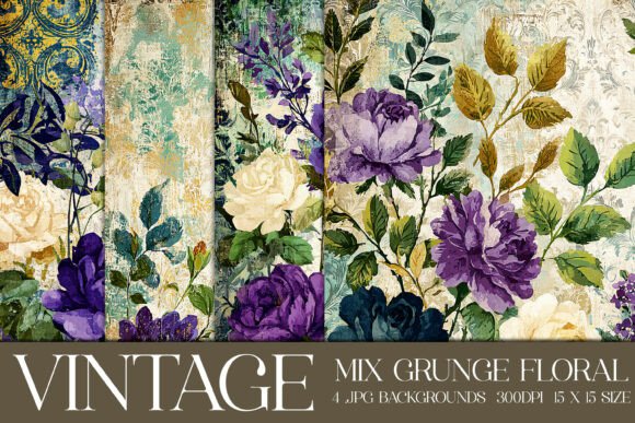 Vintage Grunge Floral Backgrounds, S14: A Designer's Toolkit