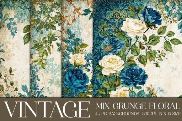 Vintage Grunge Floral Backgrounds, S17: A Design Asset