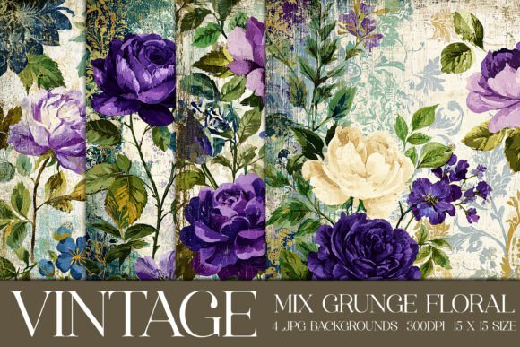 Vintage Grunge Floral Backgrounds, S18: A Designer's Texture Toolkit