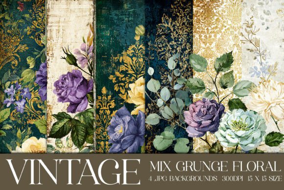 Vintage Grunge Floral Backgrounds, S19: A Designer's Toolkit
